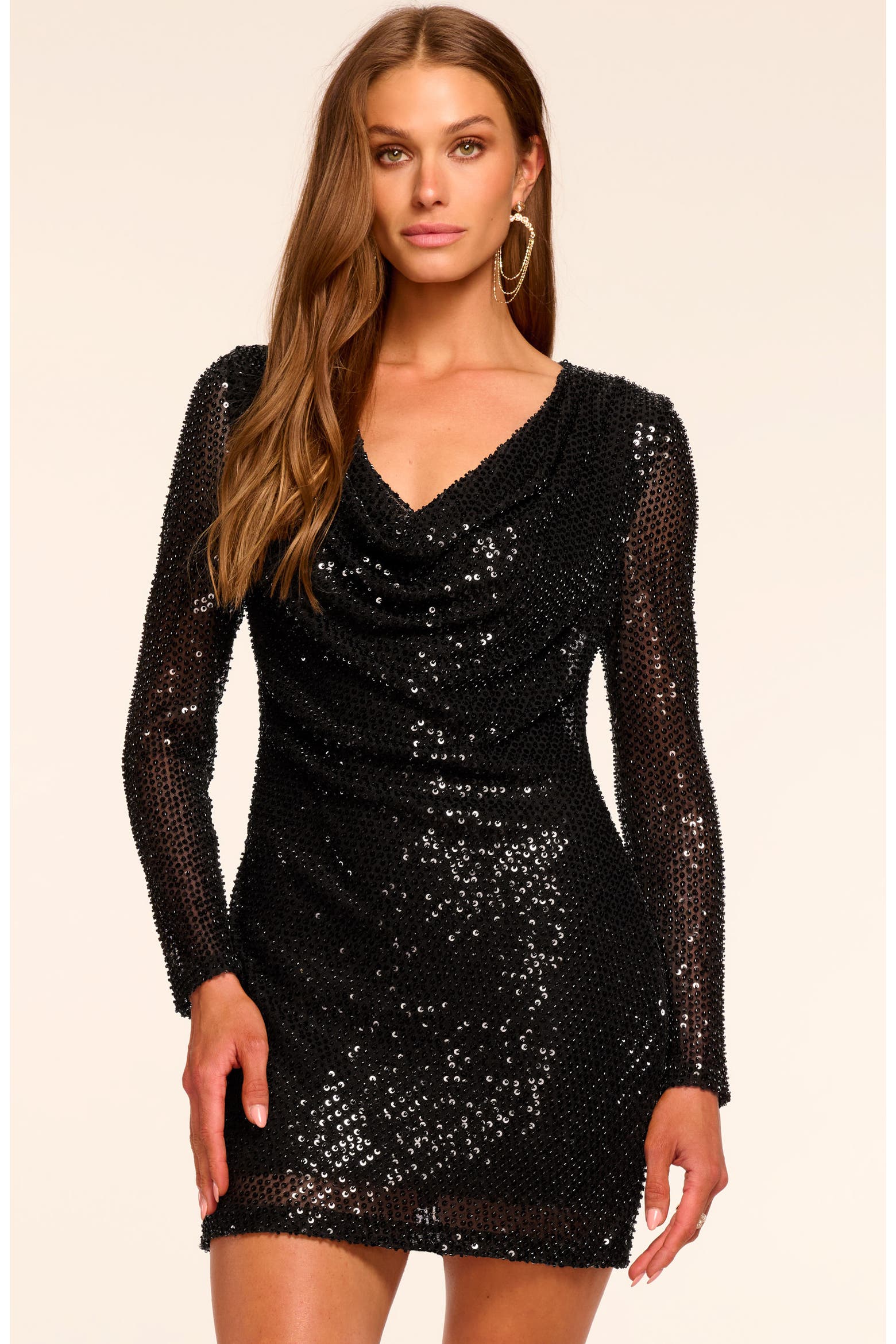Ramy Brook Leon Long Sleeve Beaded Mesh Minidress (Women) | Nordstromrack