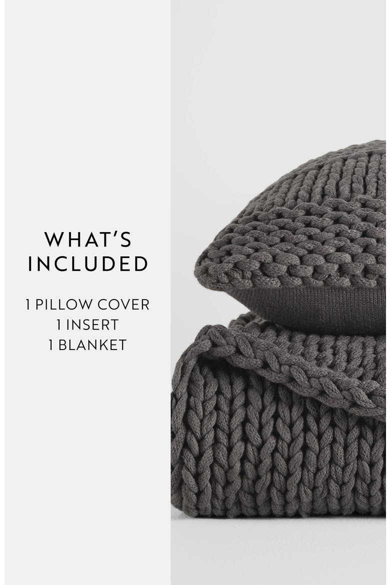 Chunky Knit Accent Pillow & Oversize Throw Blanket Set, Alternate, color, GRAY