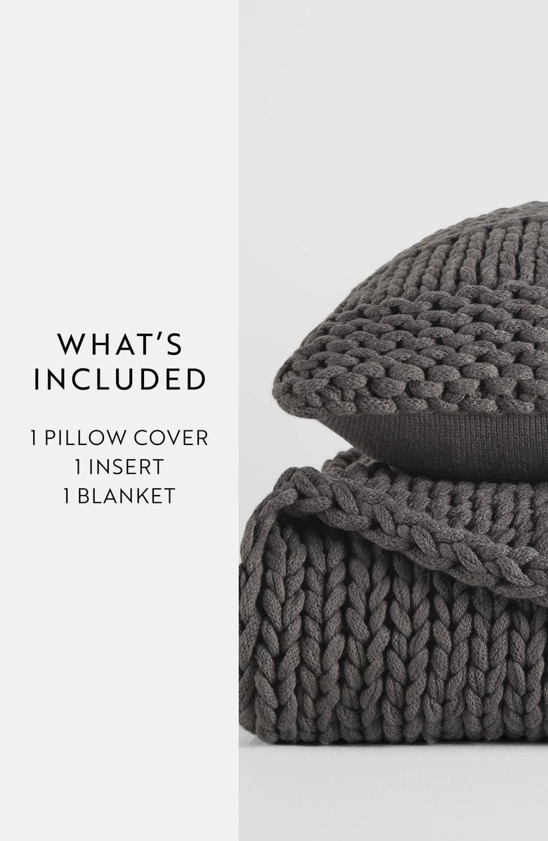 HOMESPUN Chunky Knit Accent Pillow & Oversize Throw Blanket Set, Alternate, color, Gray