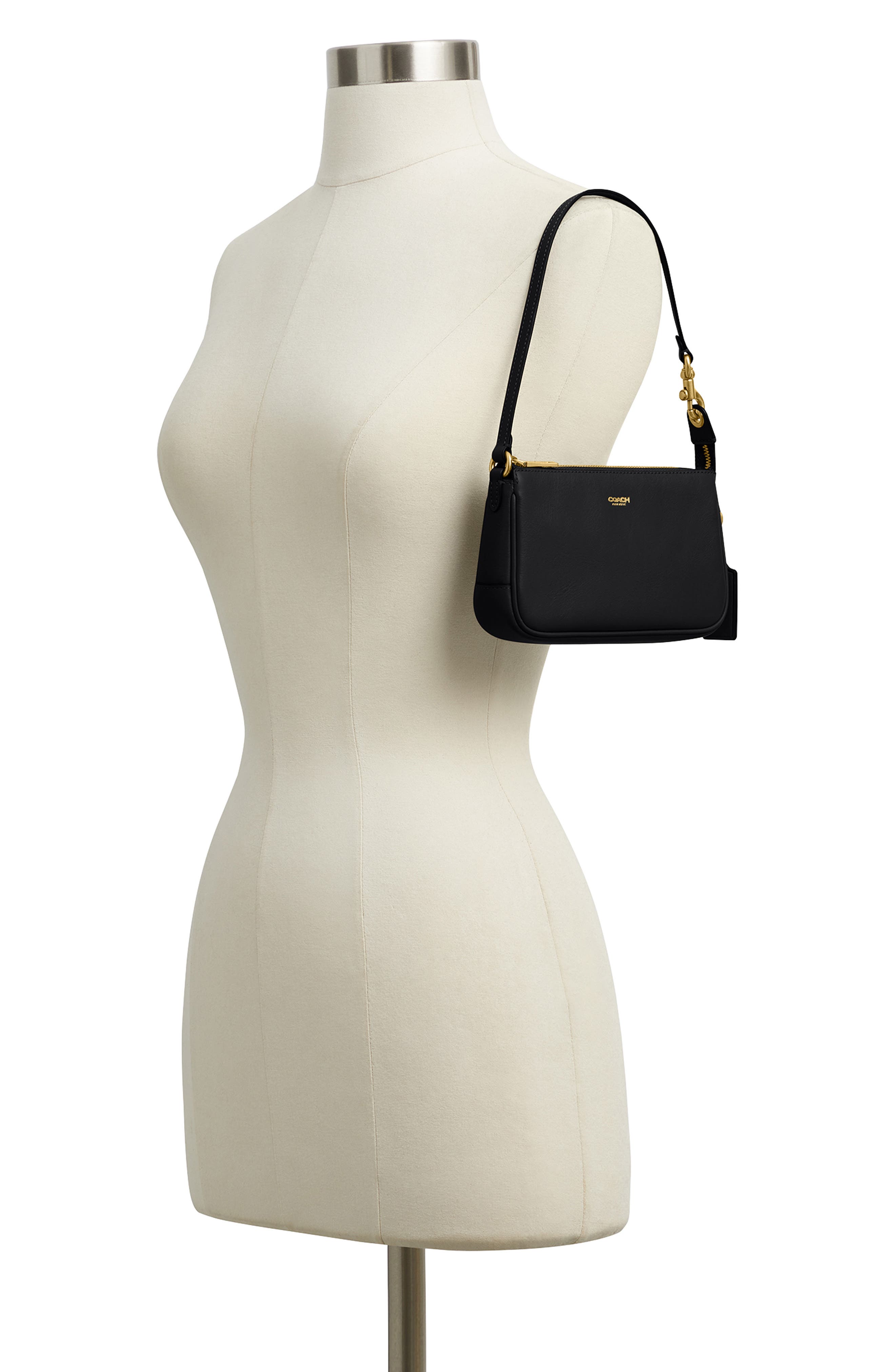 COACH Plaza 18 Natural Grain Leather Shoulder Bag, Alternate, color, Black