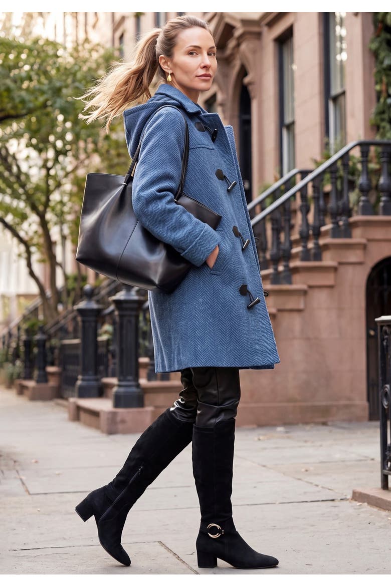 Hooded Toggle Wool Coat, Alternate, color, EVENING BLUE HERRINGBONE