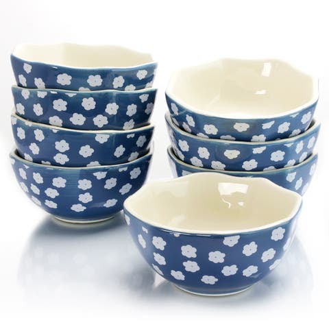 8pc 4.75" Shaped Durastone Fruit Bowls in Blue/White