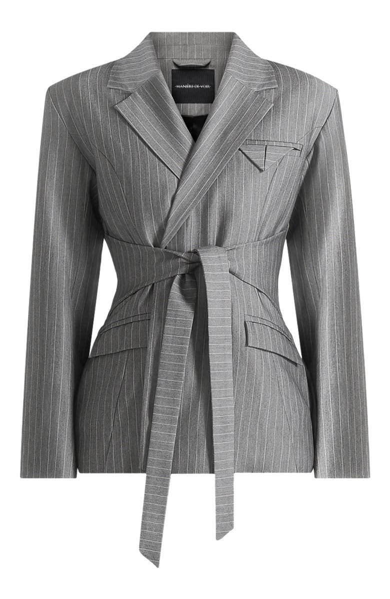 Manière De Voir Delphine Pinstripe Wrap Tie Blazer, Alternate, color, 