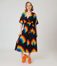 Unique Vintage Tie Wrap Surplice Midi Dress