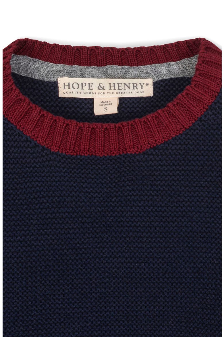 Kids' Organic Long Sleeve Crewneck Pullover Sweater, Alternate, color, Navy and Dark Gray Heather