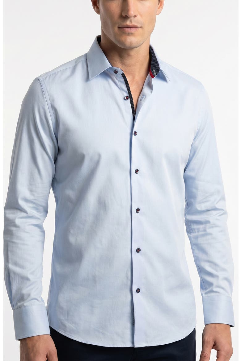 Stretch Cotton Button Up Shirt, Alternate, color, LT BLUE