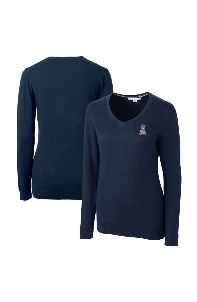 Cutter & Buck Women's Cutter & Buck Navy Los Angeles Angels Americana Logo Lakemont Tri-Blend V-Neck Pullover Sweater, Alternate, color, 