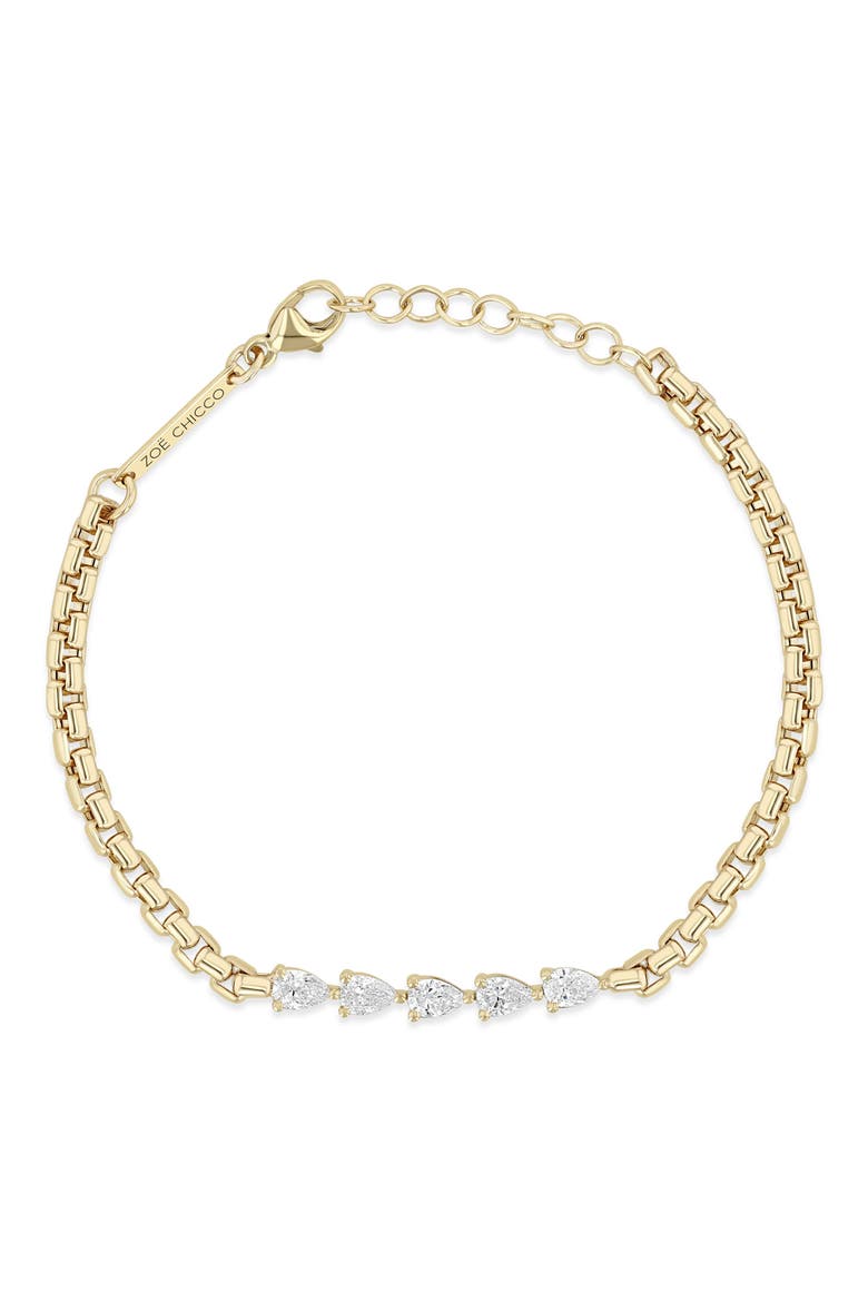 Diamond Pear Box Chain Bracelet, Alternate, color, 14K YELLOW GOLD