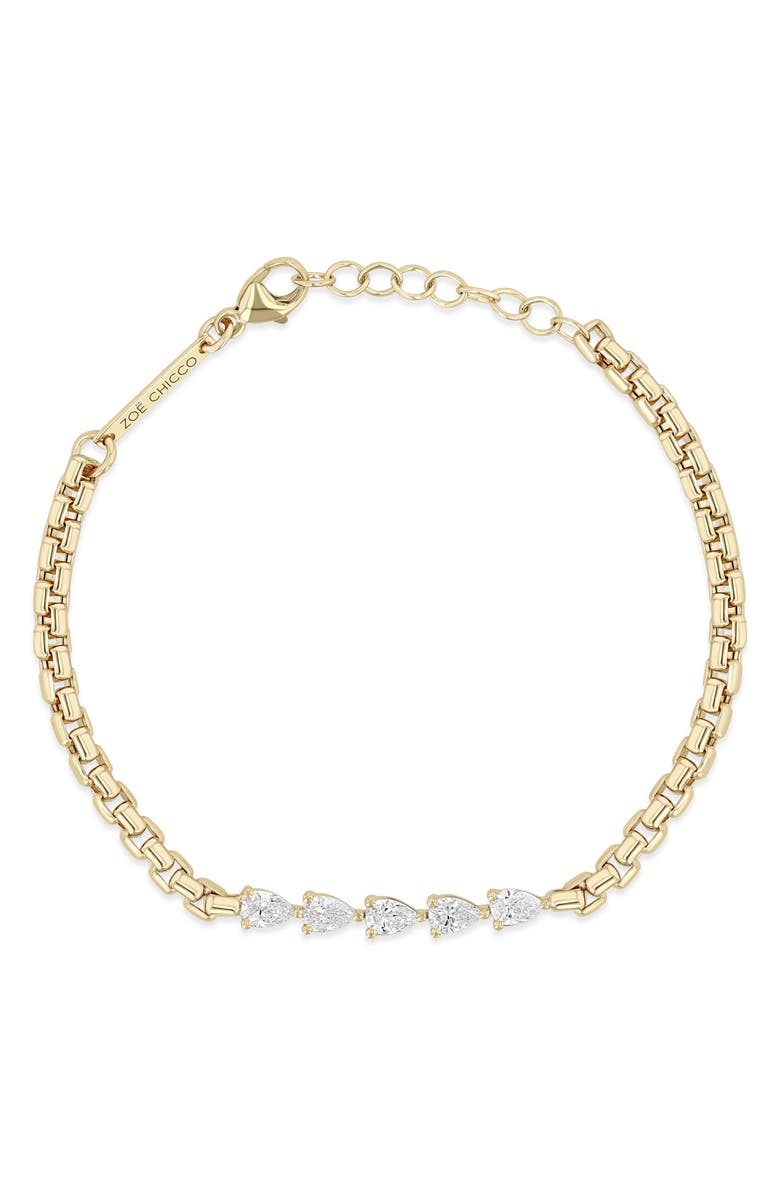 Zoë Chicco Diamond Pear Box Chain Bracelet, Alternate, color, 14K Yellow Gold