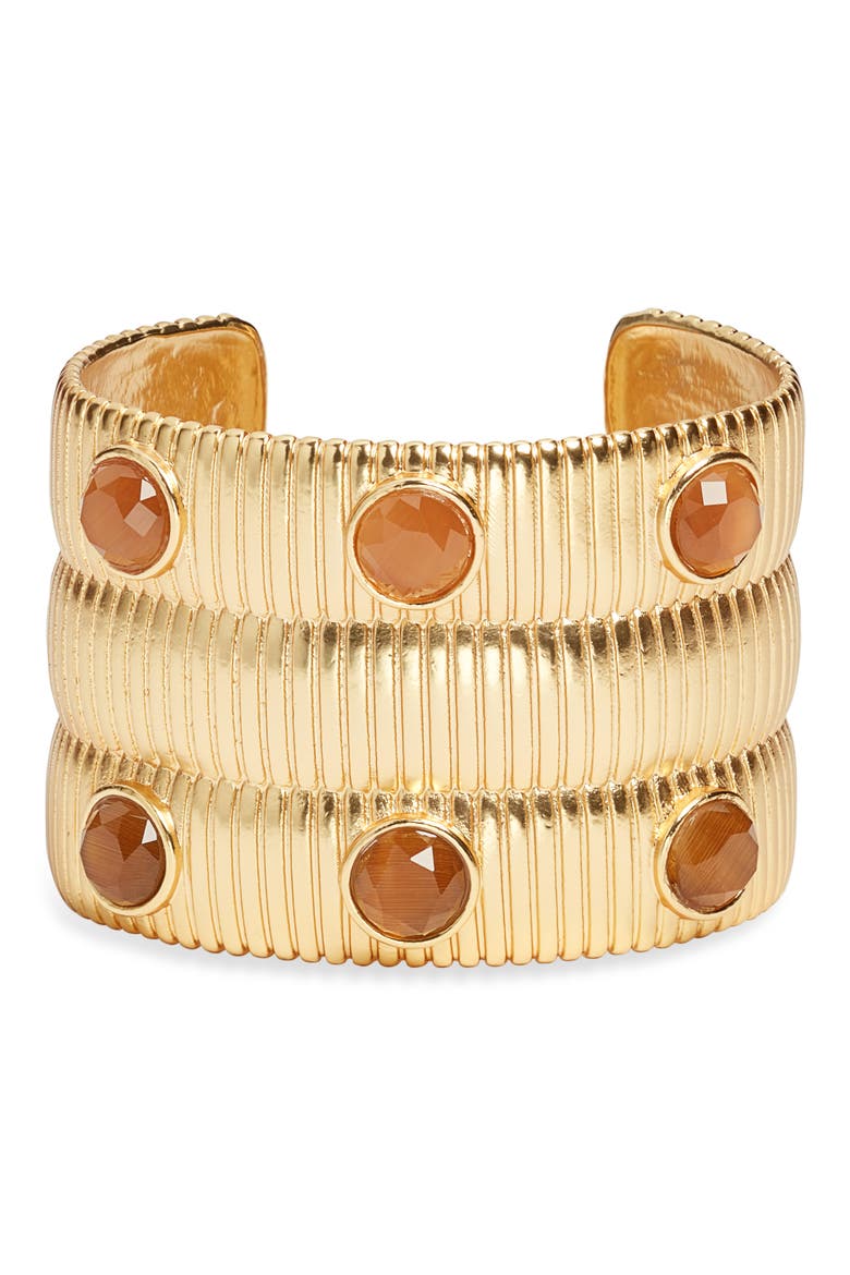 Mocha Ribbed Cuff Bracelet, Main, color, GOLD