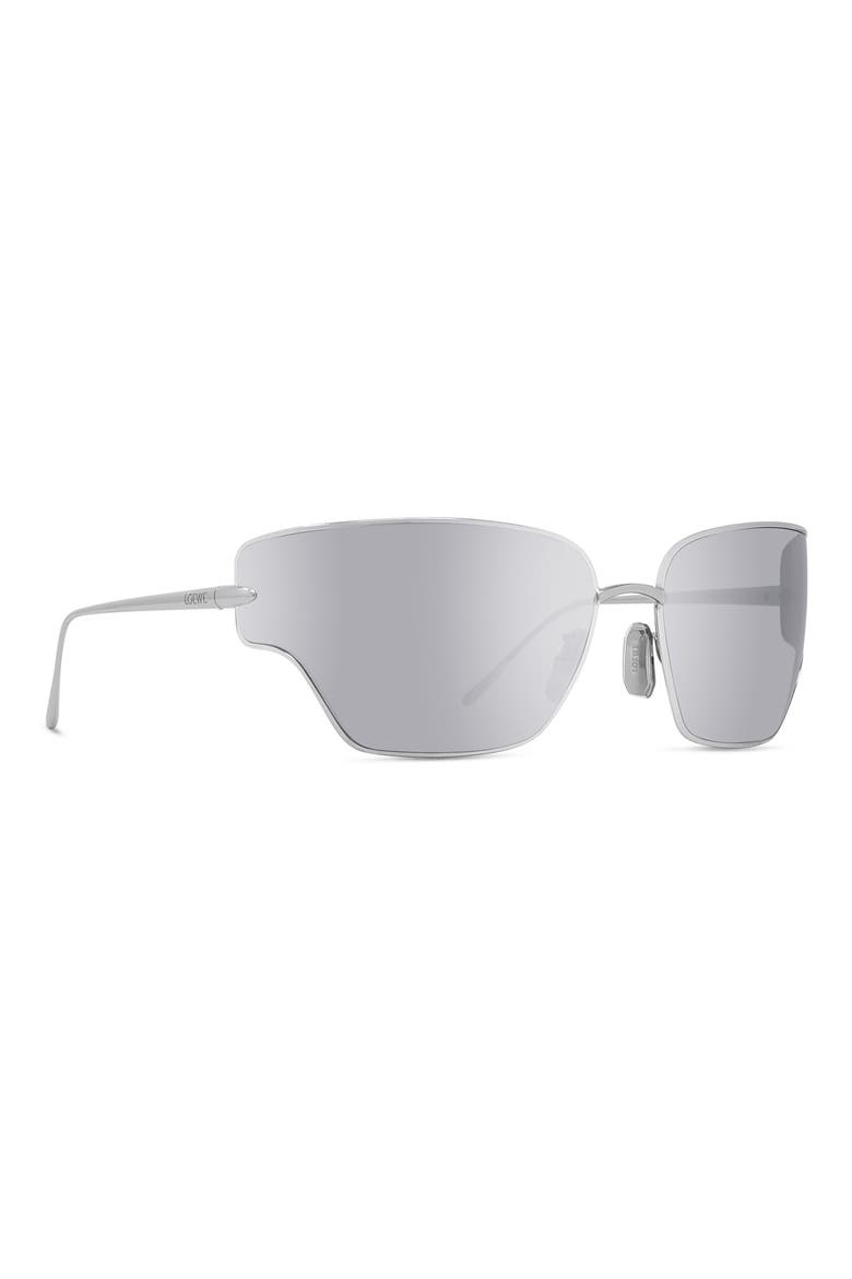 Signature 70mm Mirrored Oversize Geometric Sunglasses, Alternate, color, SHINY PALLADIUM / SMOKE MIRROR