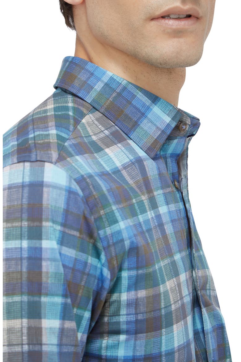 Karl Shaped Fit Check Stretch Button-Up Shirt, Alternate, color, TEAL