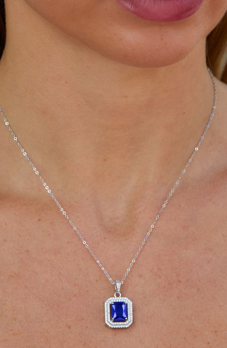 SAVVY CIE JEWELS Lab Created Gemstone Pendant Necklace, Alternate, color, Blue