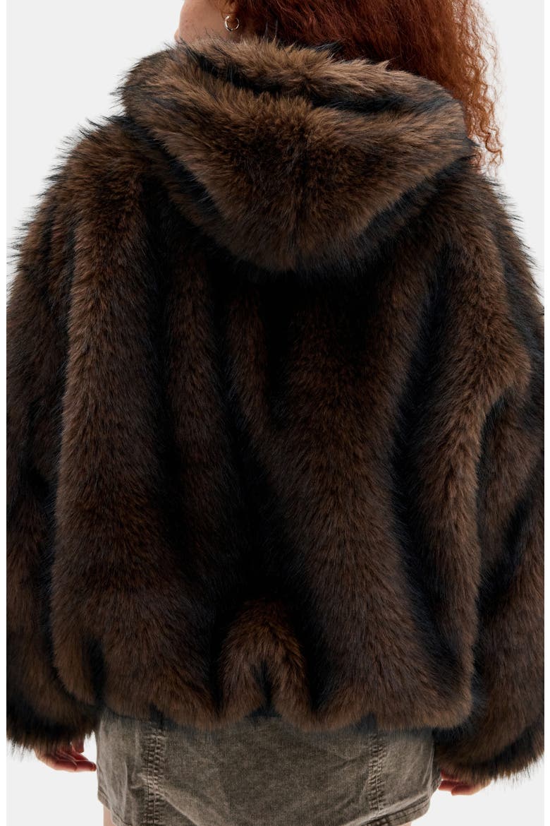 Reversible Faux Fur Hooded Jacket, Alternate, color, BROWN