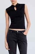 MANGO Cut-Out Sleeveless Mock Neck Sweater