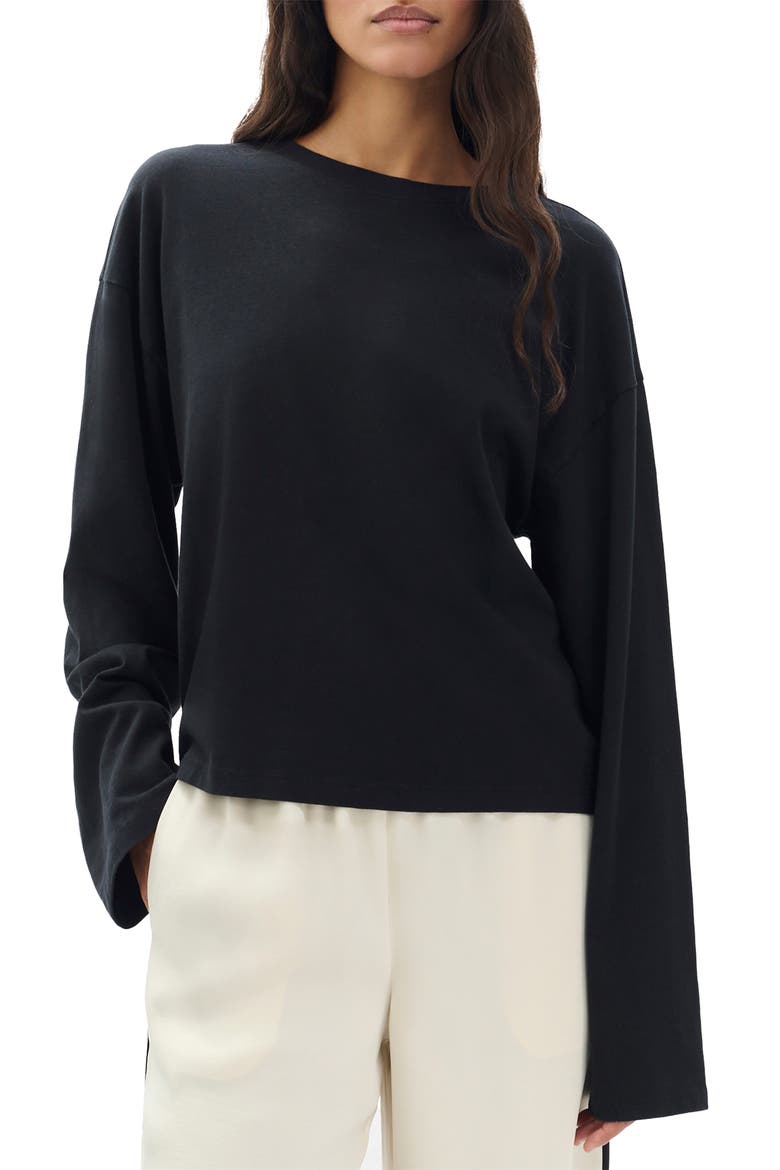 Kelley Boxy Long Sleeve Cotton Jersey T-Shirt, Main, color, BLACK