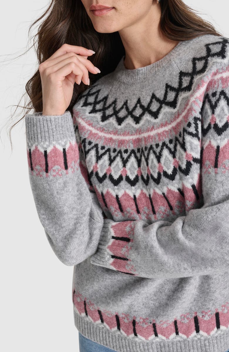 DKNY Jeans Fair Isle Sweater, Alternate, color, Pearl Grey Heather Combo