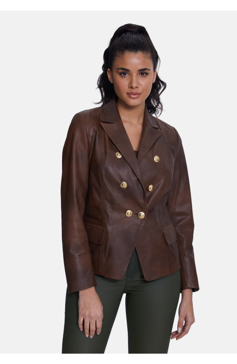 Furniq UK Josephine Leather Blazer, Alternate, color, Whiskey