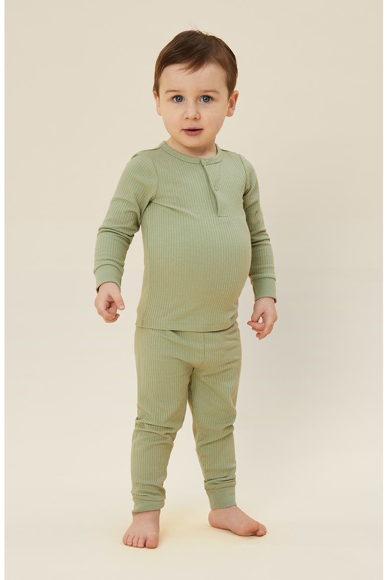 Rib Fitted Two-Piece Pajamas, Alternate, color, RIBBED SAGE
