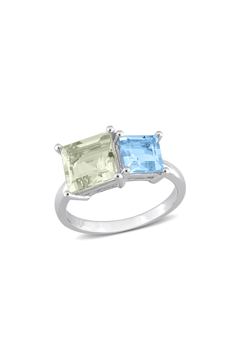 Square Green Quartz & Blue Quartz Ring, Main, color, SILVER/ GREEN/ BLUE