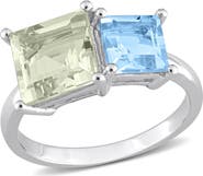 DELMAR Square Green Quartz & Blue Quartz Ring