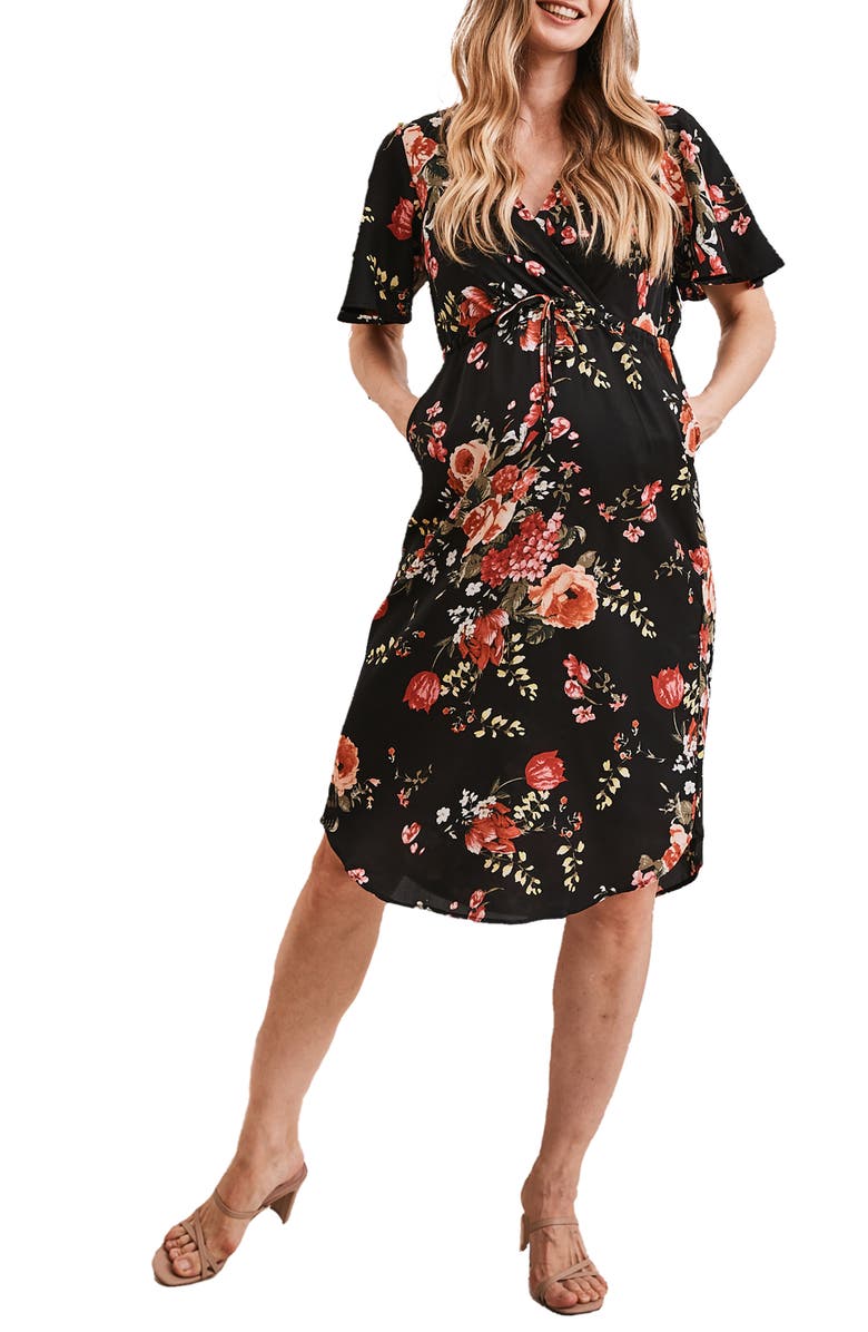 Angel Maternity Floral Drawstring Maternity Dress, Main, color,
