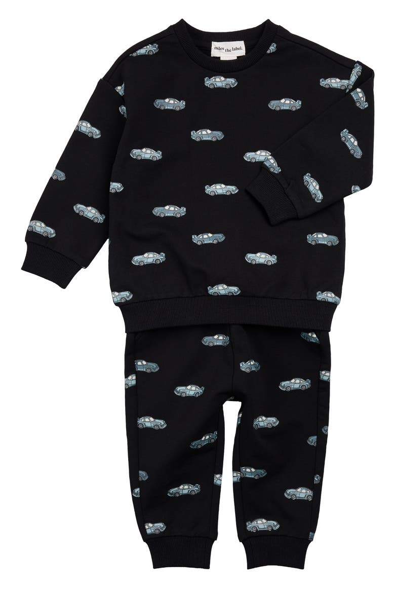 Racecar Stretch Organic Cotton French Terry Sweatshirt & Joggers Set, Main, color, BLACK