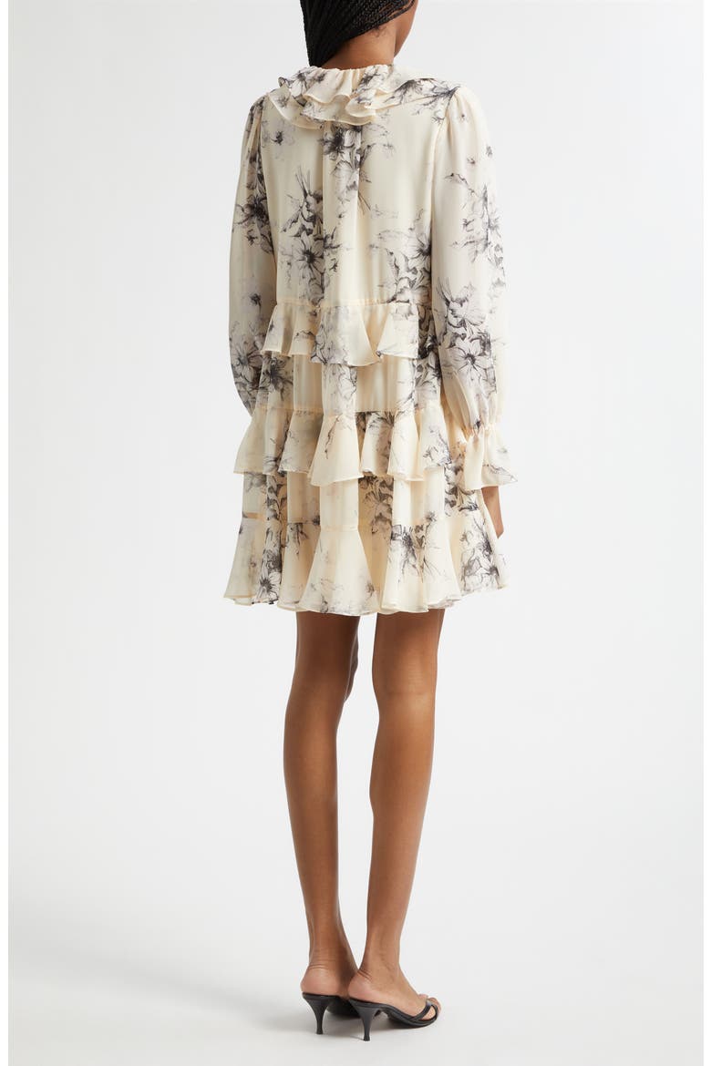 Sacha Floral Tiered Ruffle Trim Dress, Alternate, color, GARDENIA/ BLACK