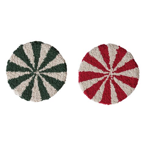 2-Piece Cotton Tufted Candy Striped Trivet, Multicolor