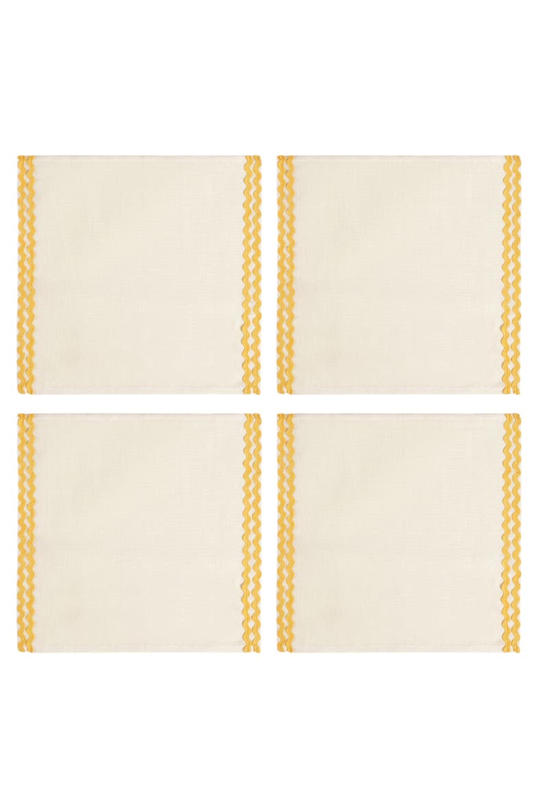 Nilufer Rick Rack Embroidered 100% Linen Napkin Set Of 4, Main, color, Beige