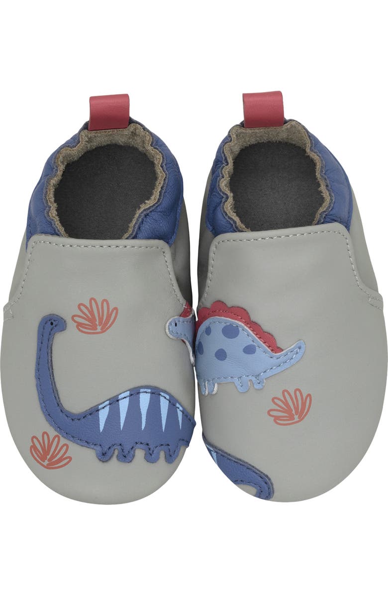 Robeez<sup>®</sup> Dino Pals Leather Crib Shoes, Alternate, color, Grey