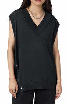 AllSaints Bern Side Snap Mixed Media Sweater Tank