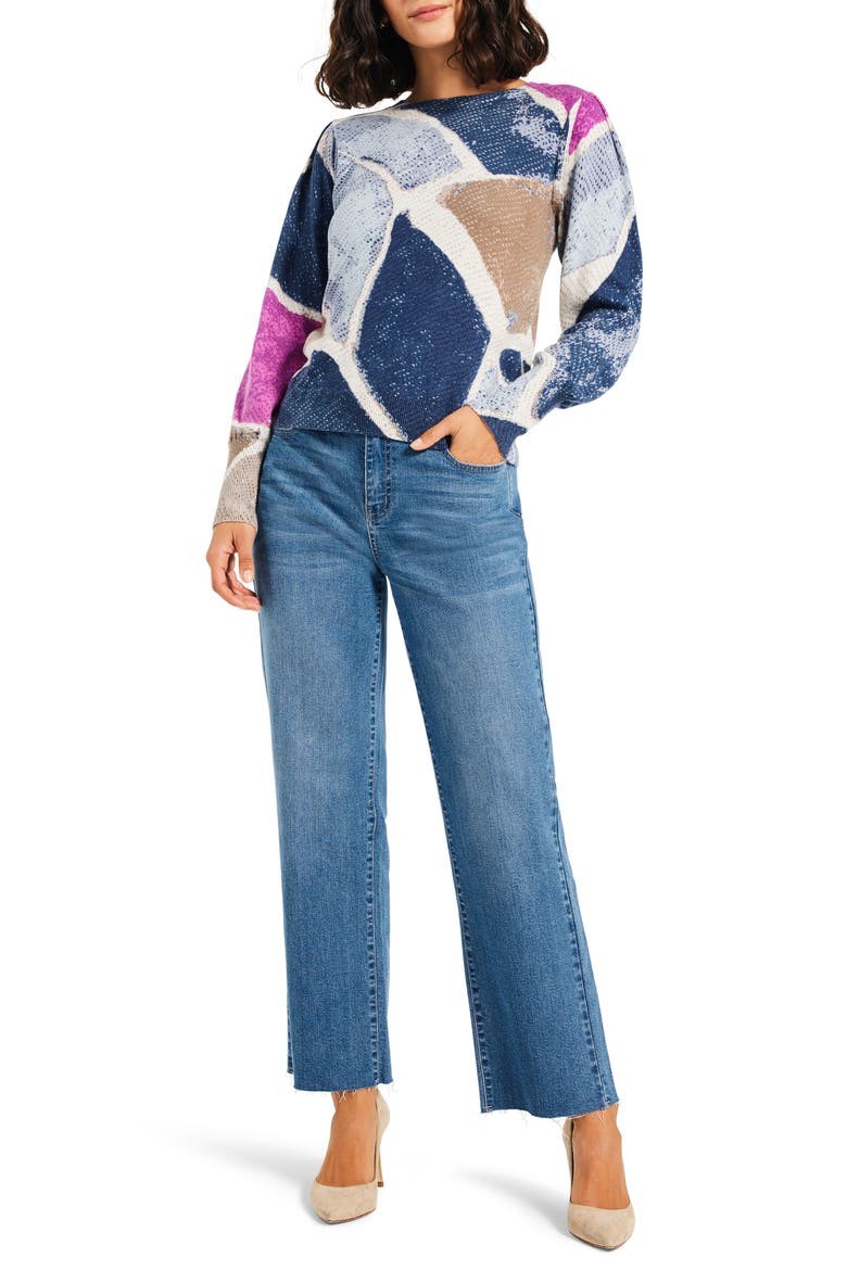 Pattern Puff Shoulder Sweater, Alternate, color, BLUE MULTI