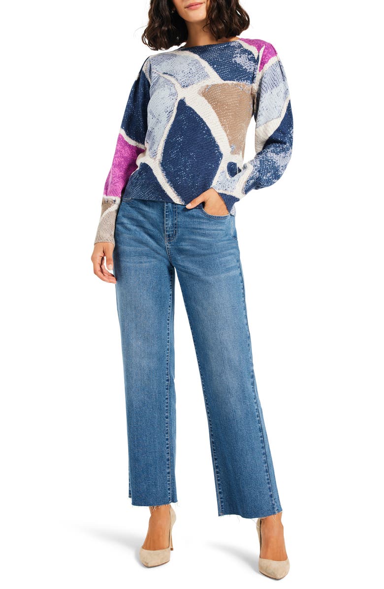 NIC+ZOE Pattern Puff Shoulder Sweater, Alternate, color, Blue Multi