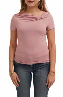 Asymmetrical Neckline Gathered Jersey Top