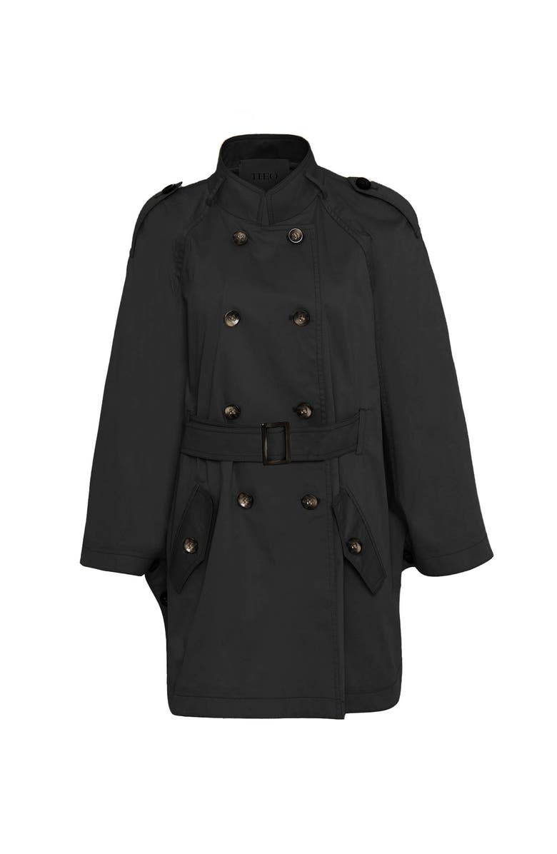 THEO The Label Chloe Trapunto Trench Cape, Main, color, Black
