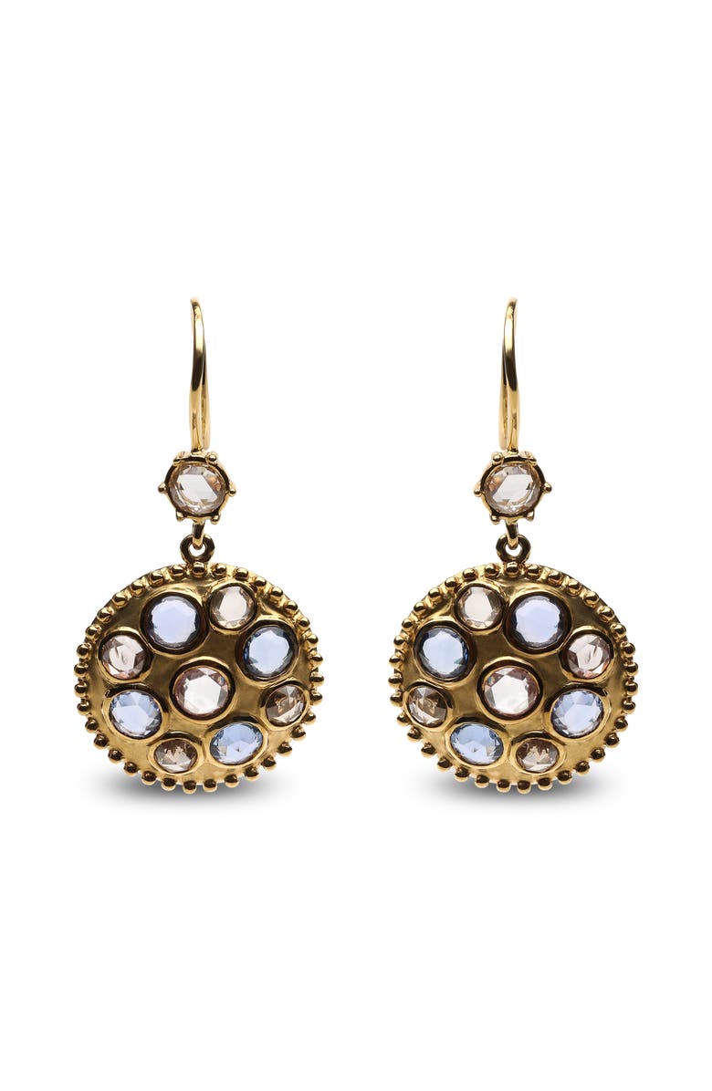 Haus of Brilliance 18K Gold 1 2/3 Cttw Diamond and Blue Sapphire Gemstone Medallion Dangle Earrings, Main, color, Yellow