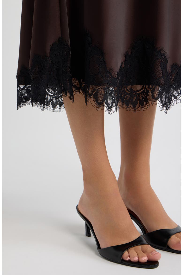 Lace Trim Satin Bias Midi Skirt, Alternate, color, DEEP MAHOGANY/ BLACK
