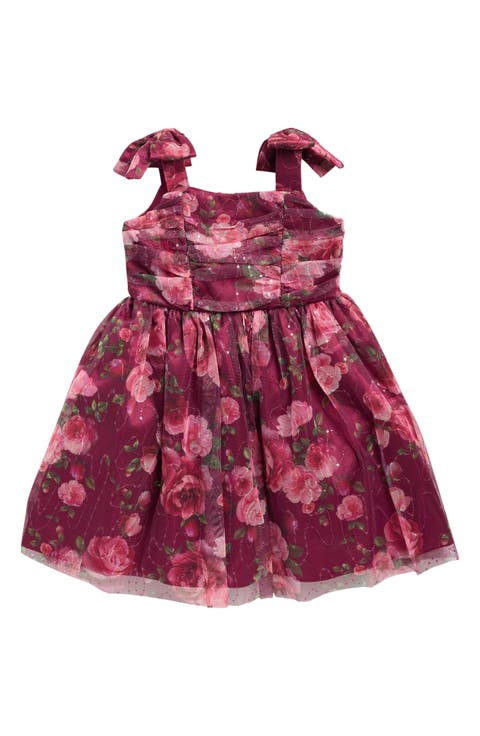 Kids' Shirred Floral Dress with Bows