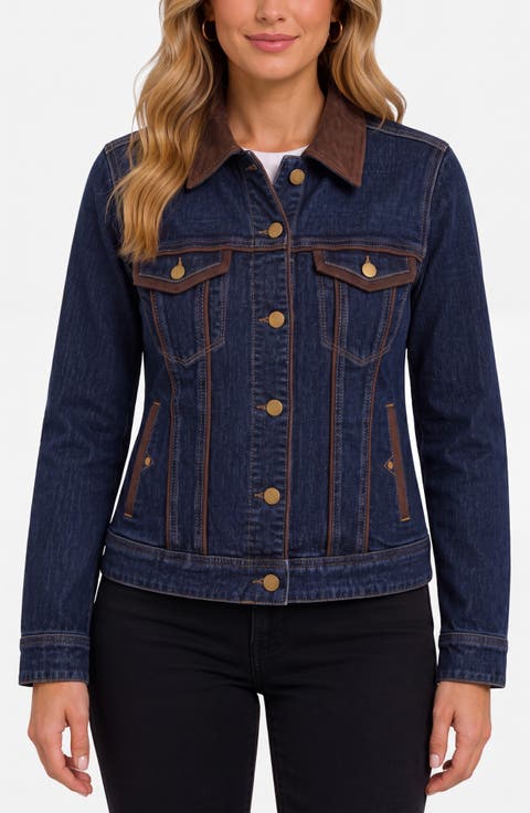 Velvet Trim Denim Trucker Jacket