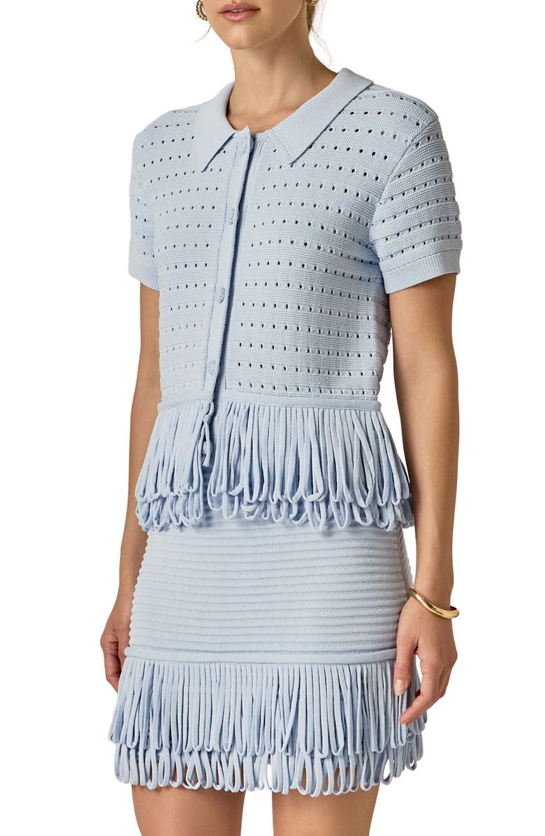 English Factory Fringe Trim Knit Shirt, Alternate, color, Powder Blue
