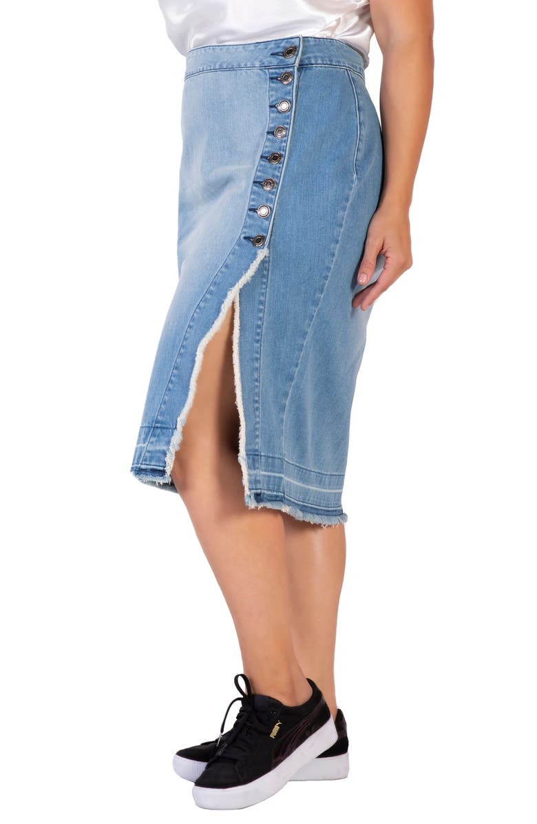 Standards & Practices Frayed Slit Hem Denim Skirt, Alternate, color, Sublime Blue