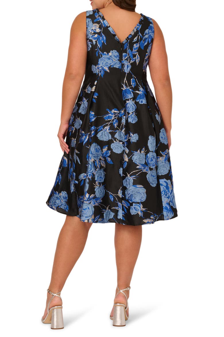 Metallic Floral High-Low Cocktail Dress, Alternate, color, BLUE/ BLACK MULTI