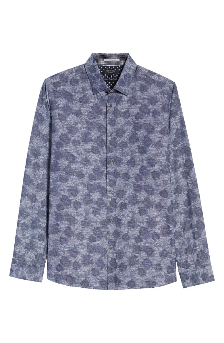 Ted Baker London Slim Fit Palm Jacquard Button-Up Shirt, Alternate, color, 