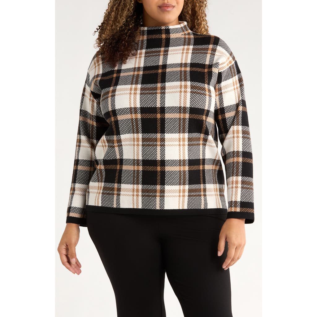 Jones New York Birdseye Plaid Mock Neck Knit Top in Caramel/Jones Black  product