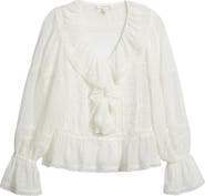 Treasure & Bond Embroidered Ruffle Peplum Clip Dot Chiffon Top