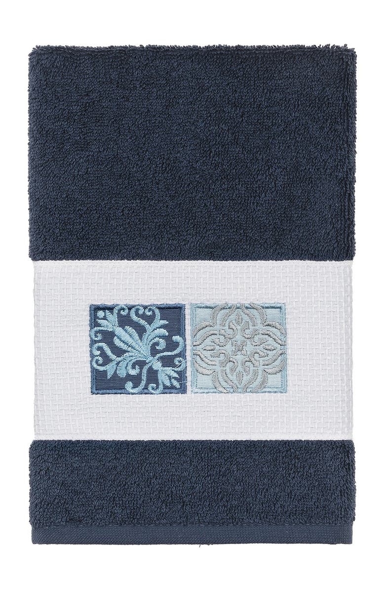 Linum Home Textiles Vivian Embellished Hand Towel - Midnight Blue, Main, color, Midnight Blue