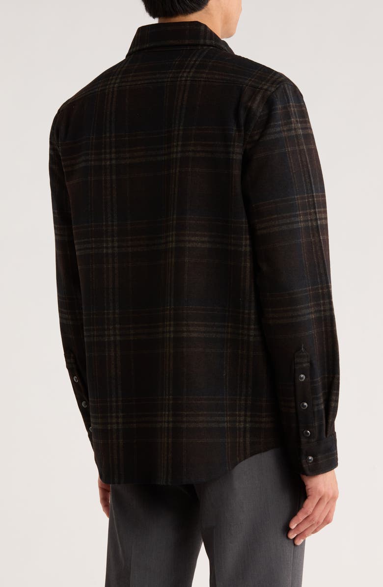 KARL LAGERFELD PARIS Plaid Ponte Snap-Up Shirt, Alternate, color, Brown
