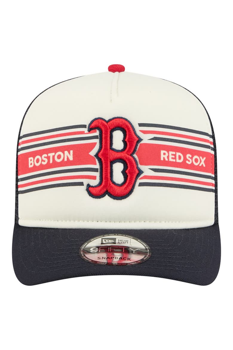 Men's New Era Cream/Navy Boston Red Sox Banner A-Frame 9FIFTY Trucker Snapback Hat, Alternate, color, Cream