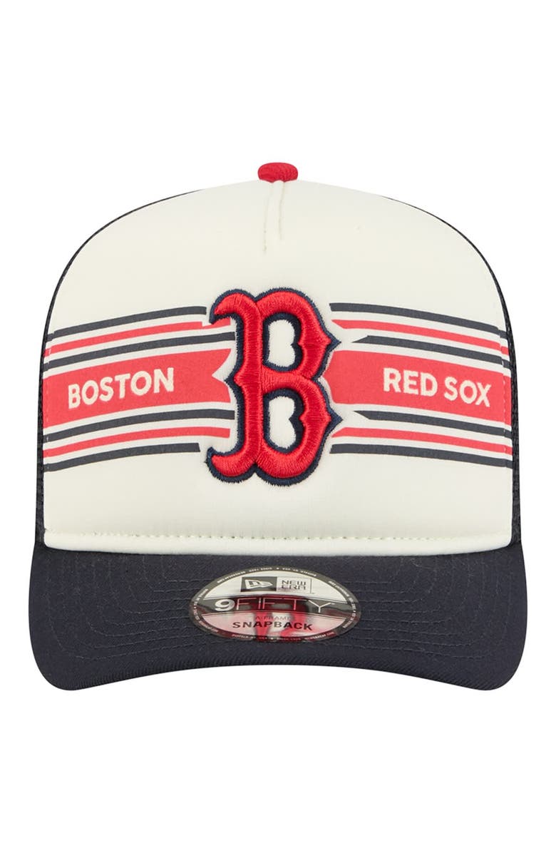 New Era Men's New Era Cream/Navy Boston Red Sox Banner A-Frame 9FIFTY Trucker Snapback Hat, Alternate, color, Cream